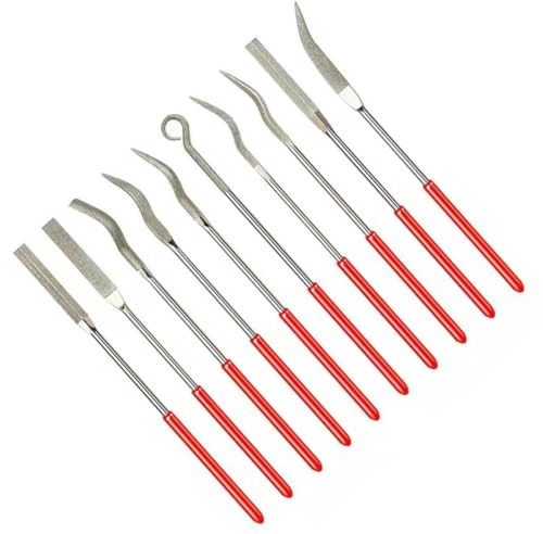HEATSHAKING Set da 10 Lime ad Ago Diamantate Mini Forme Diverse, Lime Professionali per Legno, Metallo e Marmo, Utensili Manuali per Lucidatura e Intaglio Artigianale