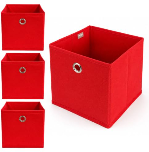 Murago 4er Set Aufbewahrungsbox 20x20x20 cm Rot Faltbox Würfelbox Stoffbox | Regalbox Ordnungsbox Regalkorb Organizer Schrankbox Kommodenbox Klappbox Kinderzimmer Büro Schubladen Korb Unterwäsche Socken