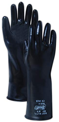 SHOWA Best 878-09 Unlined Butyl Rubber Chemical Resistant Glove, Black, Large