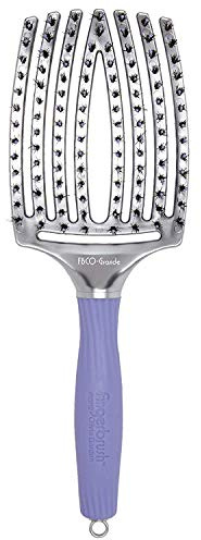 Olivia Garden Fingerbrush Combo Curved and Vented Paddle Brush for Blow Drying - Ionic and 100% Boar Bristles - For All Hair Types, Grande