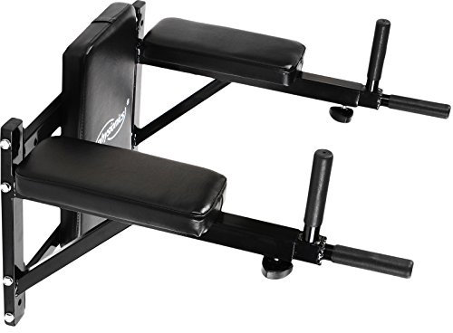 Physionics® Dip-Station - zur Wandmontage, 4 rutschfeste Haltegriffe, verstellbar, mit Polsterung aus Kunstleder - Dips Barren, Dip Stangen, Rückentrainer, Bauchtrainer