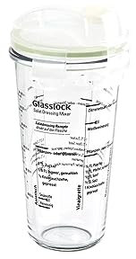 Glasslock Salad Dressing Shaker, 450ml (Glass, Tempered Glass), BPA-free Lid with Clip Closure and Silicone Ring, Recyclable, Dishwasher and Fridge Safe, Includes Salad Dressing Recipes