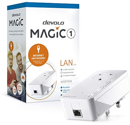 devolo 8289 Magic 1-1200 LAN Add-on Powerline Adapter,Stable Home Working, High Performance(Up to 1200 Mbps for Your Home Network, Internet from Any Wall Socket,Plug and Play, Easy Config),White