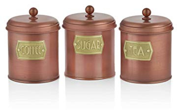 The Mia Copper Finish Coffee, Tea, And Sugar Jar Set - 17 cm (H) x 13 cm (Dia)