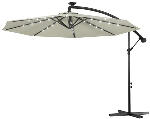 AufuN Alu Ampelschirm Ø300 cm/Ø350 cm Sonnenschirm mit Kurbelvorrichtung Höhenverstellbarer, UV-Schutz 40+, Wasserabweisende Bespannung Kurbelschirm, 8 Streben