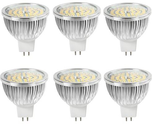 WULUN MR16 GU5.3 LED Light Bulbs-Pack of 6 Units, 6W LED Warm White 3000K, 60W Halogen Spotlight Bulbs Equivalent, AC/DC 12V, 550 Lumens, 120 Degree Focus Beam Angle, Non Dimmable