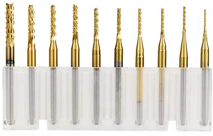 Bestgle 10 Pcs Fresa de Carburo Molino de Extremo Fresa Titanio Recubierto Brocas Conjunto Micro Rotary CNC Fresas de Corte Bits de Grabado Talla Taladro Herramientas 0.8-3.175 mm