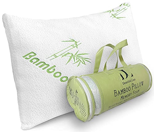DreamField Linen Memory Foam Bamboo Pillow Queen Size - [Adjustable] for Sleeping - Cool & Breathable Cover with Zipper Rayon Derived from Bamboo - Relieves Neck Pain - Back/Stomach/Side Sleeper