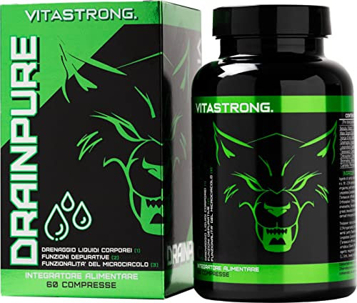 Drenante Forte Dimagrante Vitastrong DrainPure Giorno, Complex di 9 Ingredienti Qualità Premium, Bromelina Forte, Centella, Tarassaco, Betulla, Gramigna, Depurativo e Diuretico, 60 Compresse Vegane