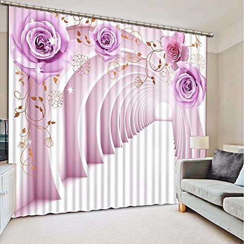 NBVGHJ Foto Fenstervorhänge Lila Rose 3D Vorhänge Blackout Romantische Vorhänge Schlafzimmer Jalousien Dekoration Vorhänge (B) 200×(H) 220cm