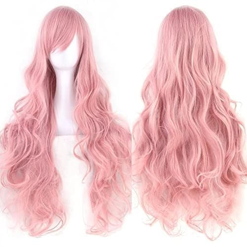 IMISSU Peluca de cosplay de pelo natural rizado largo de 80 cm con flequillo Pelucas de fiesta de disfraces de Halloween coloridas para mujeres (rojillo)
