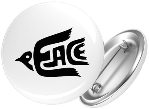 Huuraa Button Peace Friedenstaube Geschenk | 25mm Pin Accessoire rund mit Sicherheitsnadel Ansteckbutton Geschenkidee Anstecknadeln für Jacken Rucksäcke