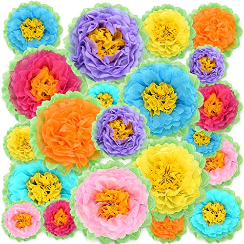 21 PCS Large Paper Flowers, Fiesta Paper Flower Decorations for Wall, DIY Mexican Tissue Paper Flowers, Spring Decorations for Classroom, Carnival Hawaiian Party Backdrop Baby Shower Decor Centerpiece