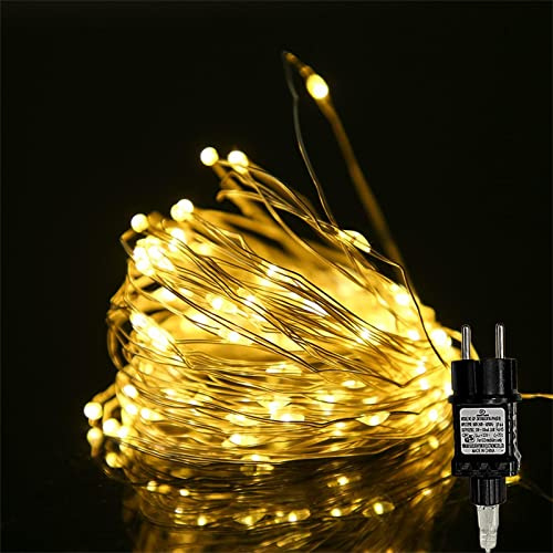 HoldOneLight 100/200/300er LED Mikro Silberdraht Lichterkette Strombetrieb Deko für Innen Außen Warmweiß (300 LED 30m lang, Warmweiss)