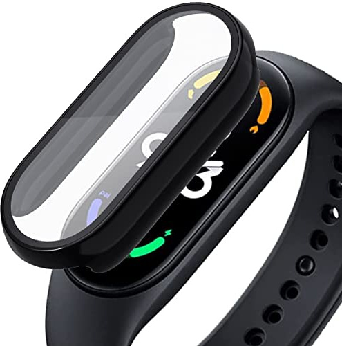 Acadeny Estuche protector de pantalla de vidrio templado compatible con xiaomi band 7, dureza 9H 360 ° 360 grados Carcasa protectora, carcasa protectora de PC ultrafina para Mi band 7 - negro