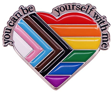 Anstecknadel mit Aufschrift You Can Be Yourself With Me, Emaille, sicherer Weltraum, Trans Flagge, Ally Brosche für Rucksäcke, Charm, Kostüm, Schmuck, Einheitsgröße, Kupfer, Kein Edelstein