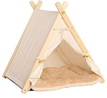 Galatée Katzenzelt, Haustier-Tipi Mit Abnehmbarem, Waschbarem Kissen, Einfach Zu Montieren, Waschbares Hundezelt, Tragbares Katzenhaus, Süßes Katzenbett(Weiß)