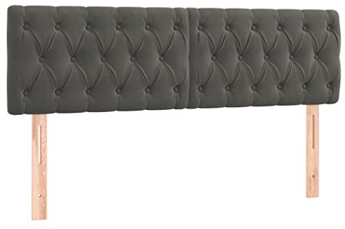 vidaXL Kopfteil, Bettkopfteil mit Holzbeinen, Höhenverstellbar Polsterkopfteil für Bett, Betthaupt Bettzubehör Schlafzimmer, Dunkelgrau 144x7x78/88cm Samt