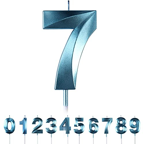 Geburtstagskerzen Zahlen 7,3D Blau Geburtstagskerzen,Kerzen Geburtstag Zahl 7, Kuchen Topper Dekoration Kuchendeko Geburtstag, Geburtstagskerzen für Geburtstagsdeko