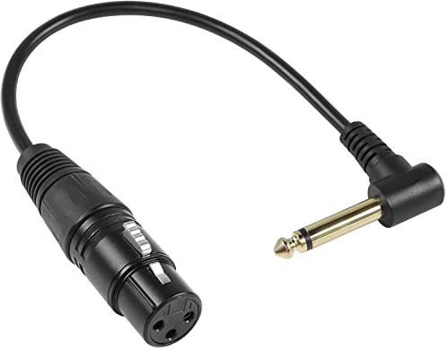 QIANRENON 90° angle TS 6.35mm to XLR Unbalanced Microphone Cable XLR Female to 1/4 6.35mm TS Right angle Mono Audio Extension Cable, for Mixer Amplifier Speaker Microphone, 30cm/11.8in