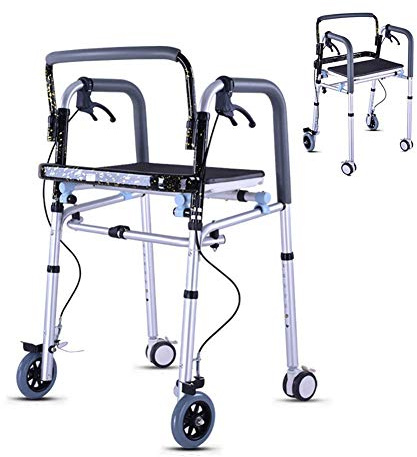 Gehhilfen für Senioren, zusammenklappbares Rad, verstellbarer Gehrahmen mit Bremse und Sitz, untere Gliedmaßen, Training, Standard-Gehhilfe für ältere Menschen mit Behinderung, platzsparender Rollator