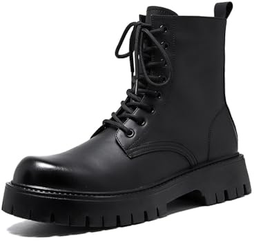 MANLADUO Botas altas de cuero para hombre, estilo británico, con cremallera, inspiradas en ropa de trabajo vintage americana, Negro -, 42 EU
