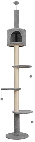 ARTETHYS Floor to Ceiling Cat Tree, 260cm Tall Cat Tree for Indoor Cats | Ceiling Cat Tree with Scratching Post Condo Platforms for Kittens Height Adjustable, Grey