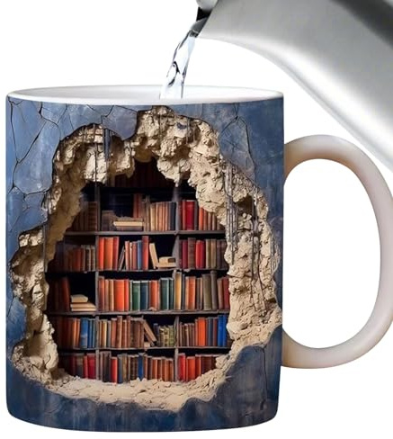 SPHERETRON 3D Bücherregal Tasse, Buch Keramik Kaffeetasse | Bibliothek Bücherregal Reisebecher, Bibliothek Bücherregal Tasse, Lustige Kaffeetassen, Keramikbecher für Geschenke (Blau)