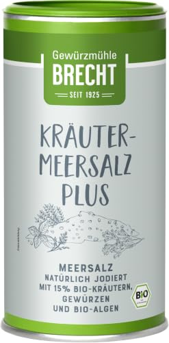 Gewürzmühle Brecht Kräuter-Meersalz Plus, 450g | natürlich jodiert, Mit 15% Bio-Kräutern, Gewürzen und Algen