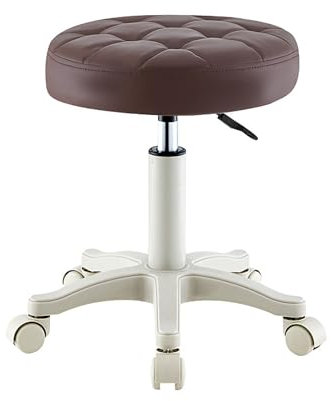 DYHQQ Rollhocker für Zuhause, Büro, Höhenverstellung, Schönheitshocker, Labor, Küche, Massage, Spa, Drehhocker, Bürohocker, Stuhl auf Rollen,Braun