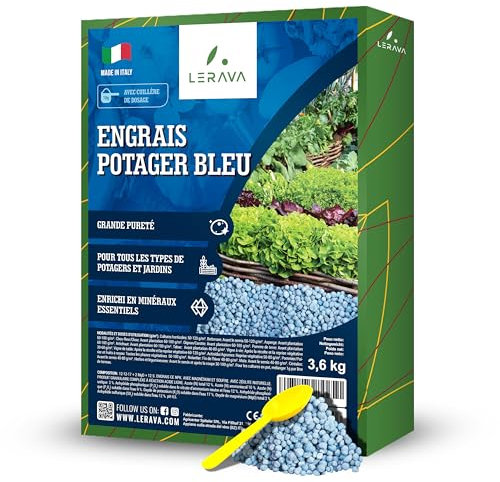 LERAVA® Blaukorn Gartendünger – 3,6kg - hochwertiger Tomatendünger - für alle Garten- und Beetarten - Blaukorn verbessert das Pflanzenwachstum – NPK Dünger - Made in Italy