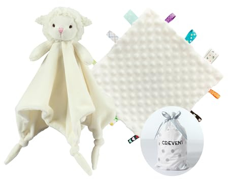 CREVENT Cozy Plush Baby Security Blanket Loveys for Baby Girls Boys, for Newborns (Ivory Sheep + Tag)