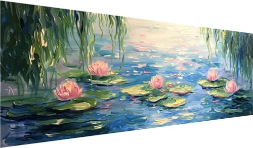 Seerose Diamond Painting Groß XXL 200x80cm, Basteln Erwachsene Diamond Painting Set, 5D DIY Blume Diamant Painting Bilder Erwachsene, Diamond Painting Set mit Zubehör für Zimmer Wanddeko und Geschenke