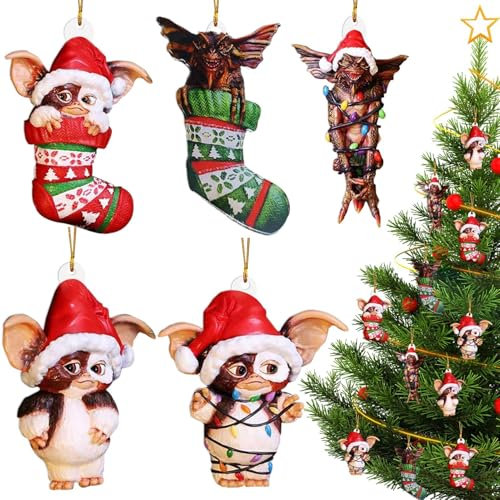 Paquete de 5 adornos colgantes navideños, figuras de adornos navideños para colgar, lindo adorno navideño para decoraciones de árboles de Navidad, colgantes de mochilas escolares, llaveros (rojo)
