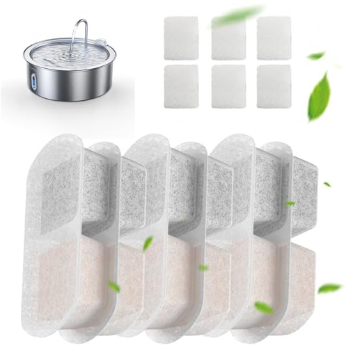FEELNEEDY 6 Pièces Filtres et 6 Packs d'Éponges de Remplacement pour Pompes | Filtres pour Fontaines d'Eau pour Animaux de Compagnie de 1.8Gal/7L/230 fl oz Fontaines d'Eau pour Chiens (FN-W14)