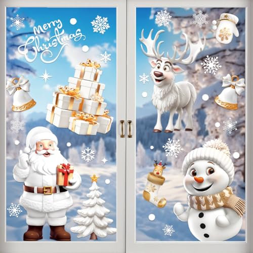 Fensterbilder Weihnachten, 190 Stück Doppelseitig Fenstersticker 9 Blätter Weiß Selbstklebend Schneeflocke Fensterdeko für Fenster Weihnachten deko