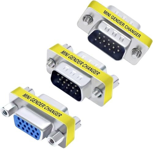 AYMBH 3 PCS VGA DB15 Pin Coupler Connector Adapter Set – Male to Male, Female to Female, Male to Female VGA Gender Changer for HD Video Signal Transmission Compatible with Monitors, Projectors, HDTV