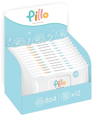 Pillo Baby Wipes – 864 x Baby Wipes – 12 Packs of 72 Sanitizing Baby Wipes – 99.6% Natural Origin Ingredients with Aloe Vera and Active Oat Water