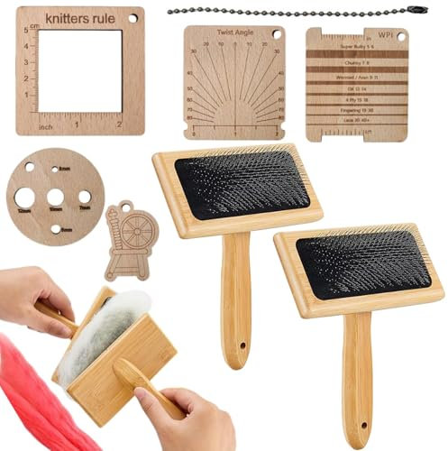 Wollkardier-Set, Wollkardierbürste - Nadelfilz-Bastelkamm - Wollkardierbürsten mit Holzgriff, Wollmischkamm-Set für Nadelfilzarbeiten
