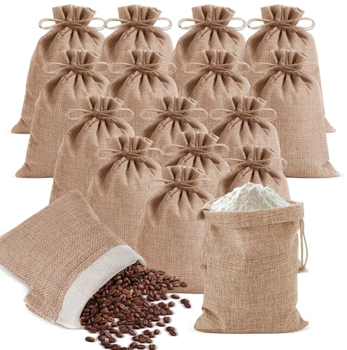 Jutesäck, 15 stycken jutesäckar, jutesäckar med dragsko 15 x 20 cm, linnepåsar bomull för gör-det-själv bröllop jul presentpåsar smycken gåva (brun)