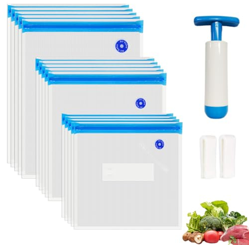 O2frepak 15 Wiederverwendbare Sous Vide Beutel in 3Größen mit Pumpe BPAfrei