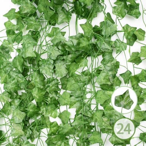 Zequech 24 × 2,1 m de lierre artificiel, feuilles de 4 cm, fêtes de mariage, artisanat d'une échelle de jardin enchanteresse pour cuisine, balcon, festival, art suspendu, décoration murale