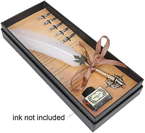 Fdit Retro- und Eleganter Federstift mit Metallrohr, Perfektes Kalligraphie-Werkzeug mit Edelstahlfeder Als für Studenten (WHITE)