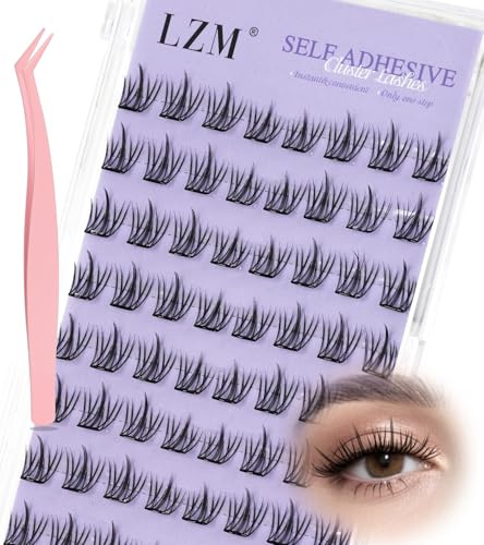 LZM Selbstklebende Wimpern C Curl 8-11mm Selbstklebende Wimpern Extensions Set Mit Pinzette Ohne Kleber Lash Extension Set (QZD08)