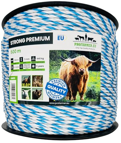 Weidezaun Litze 500m – Elektrozaun Seil 5mm mit Kupfer & Edelstahl Leitern – hohe Leitfähigkeit, UV-beständig, reißfest bis 640kg – ideal für Pferde, Rinder, Wildabwehr