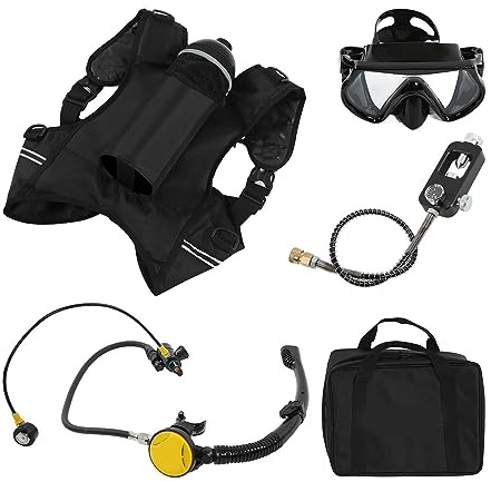 Dilwe 2L Mini -Cuba -Cilindro de Oxígeno del Tanque de Toque Junto con Gafas de Buceo para Amantes del Buceo en Acero Inoxidable + Silicona + Aleación de Aluminio (Botella de oxigeno Negra)