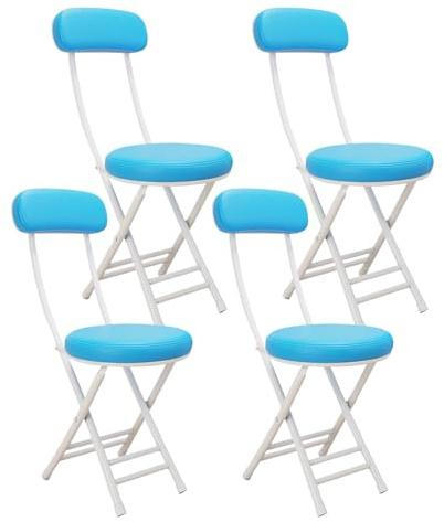 YEQING 4 Pezzi Sgabello Pieghevole, Sedie Pieghevoli per Esterno, Sedie da Esterno con Cuscino, Sgabelli da Bar Rotondi per Picnic, Giardino, Feste All'aperto(H)