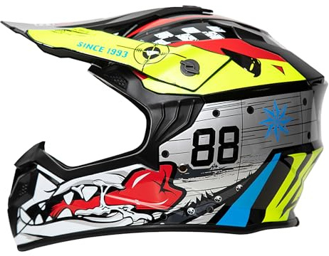 MTB Helm Fullface Motocross Helm Kinder, für Jungen und Mädchen im Alter von 7-15 Jahren, Jugend Offroad-Helme, ATV Mountainbike Downhill Motorradhelm(Silver,XS(53-54cm))