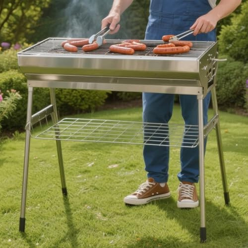 Gr8 Garden Large Foldable Stainless Steel BBQ Charcoal Grill Folding Barbecue Portable Garden Patio Barbeque Picnic Camping Stove Cooker