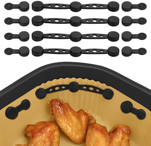 Magnete für Airfryer Backpapier, Magnetische Silikon Befestigungsschnalle Hochtemperaturbeständige für Heißluftfritteuse Verhindern Backpapier Liner von Der Abdeckung von Lebensmitteln (Schwarz*4)